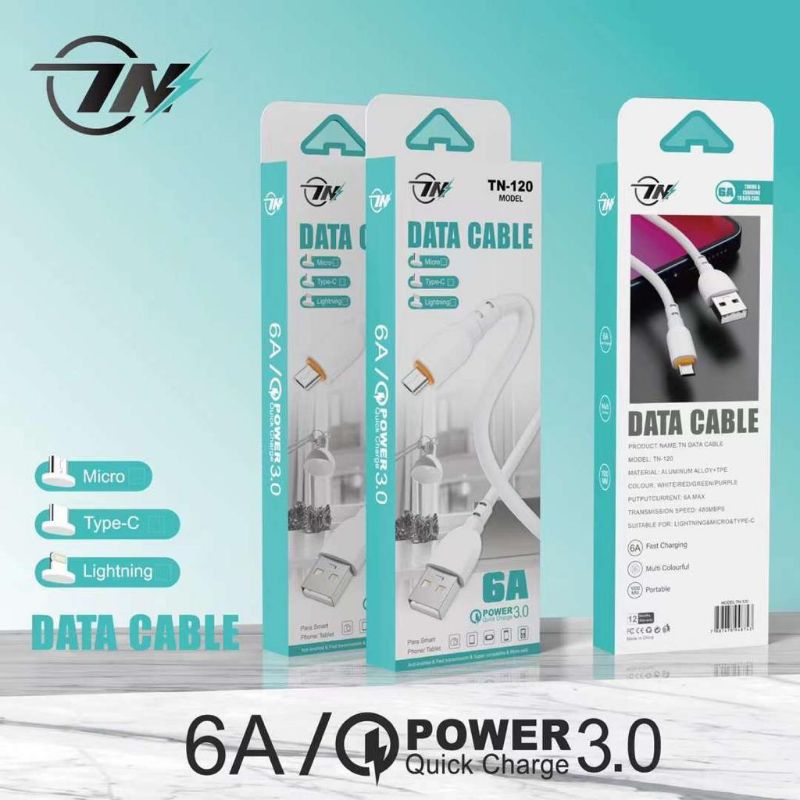 KABEL DATA 6A 120W  TN-120 SUPER FAST CHARGING 120 watt all tipe hp mirco type c dan cocokkan iphone for realme mi infinix dll