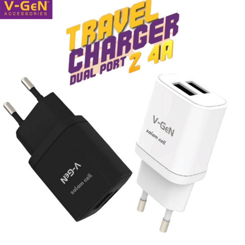 Charger V-Gen VCT2-15 Dual Port 2,4A 1Pack Isi 20pcs Original VGEN Garansi Resmi