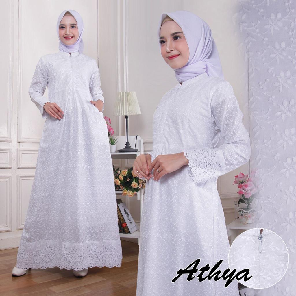 Gamis Haji / Umroh Wanita Gamis Putih Athya Gamis Ihram Katun Jepang Gamis Renda Bawah
