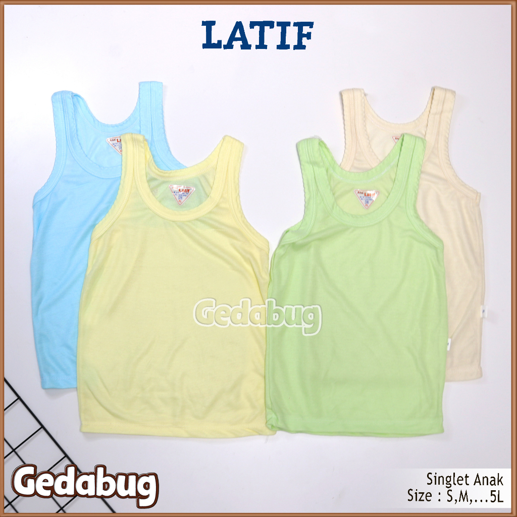 3 Pcs - Singlet Anak LATIF WARNA Polos / Pakaian Dalam Kutung Anak | Gedabug