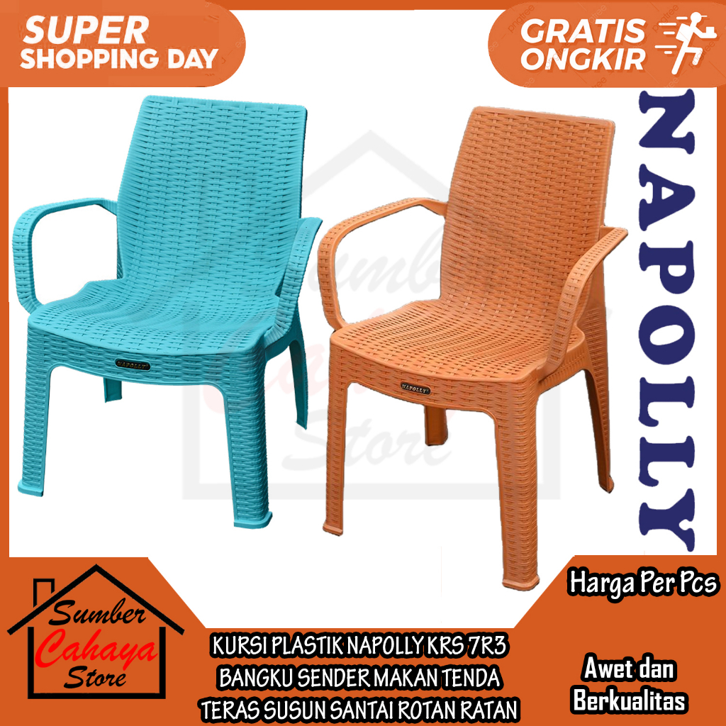 [Kargo] Kursi Plastik Napolly Krs 7r3 Bangku Sender Makan Tenda Tumpuk Teras Susun Santai Tempat Dud