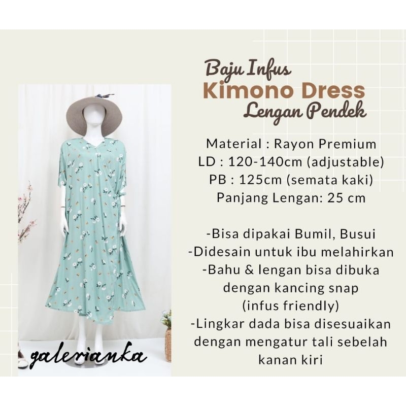 kimono baju melahirkan dan infus friendly lengan pendek