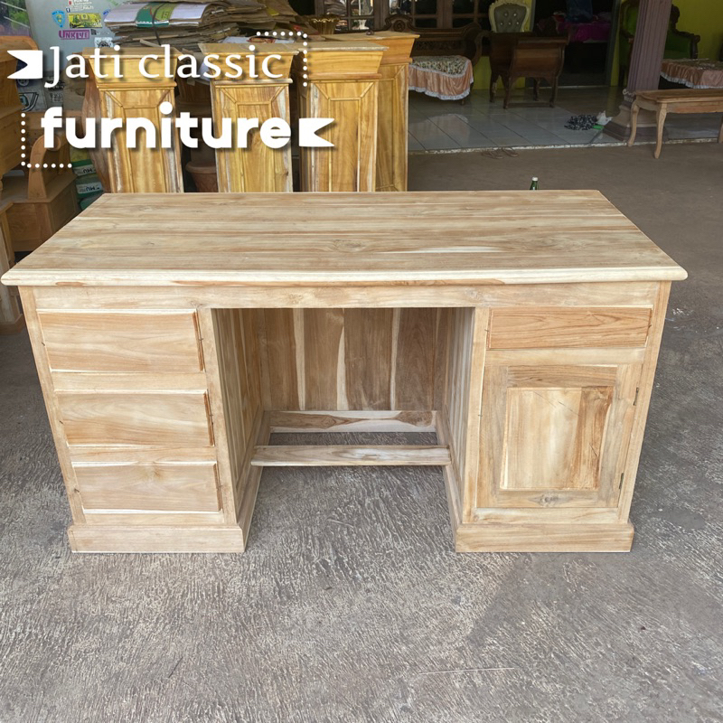 Meja kantor/meja kerja laci bahan kayu jati mentahan