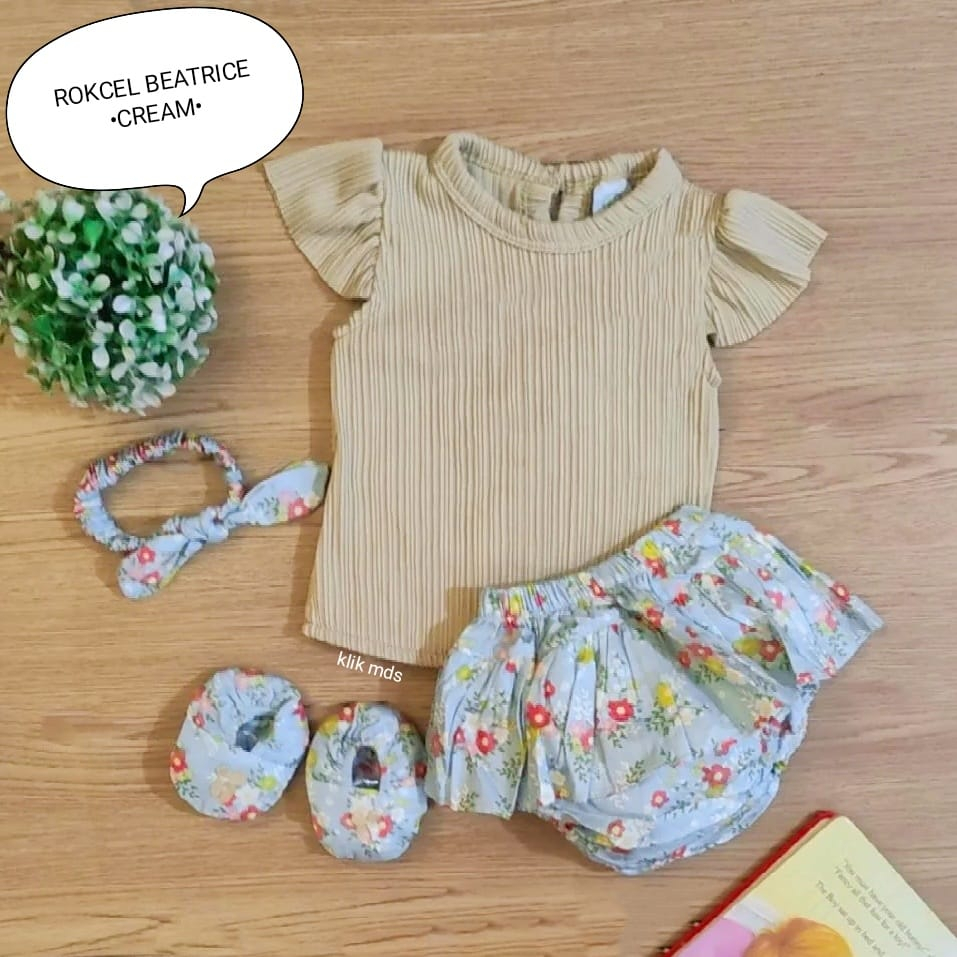 Setelan Baju Anak Bayi Perempuan Atasan Dan Rok Celana Motif Angel Free Sepatu Dan Headband Estimasi Usia 0-6 Bulan