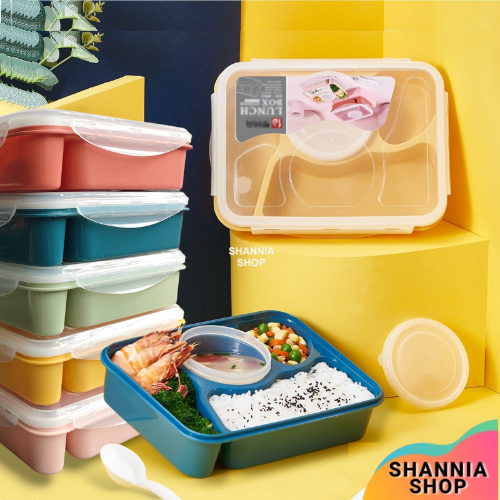 S30 Lunch Box 4 Sekat Tempat Bekal Bento KOTAK MAKAN SIANG ANAK SEKAT EMPAT DENGAN MANGKOK SUP