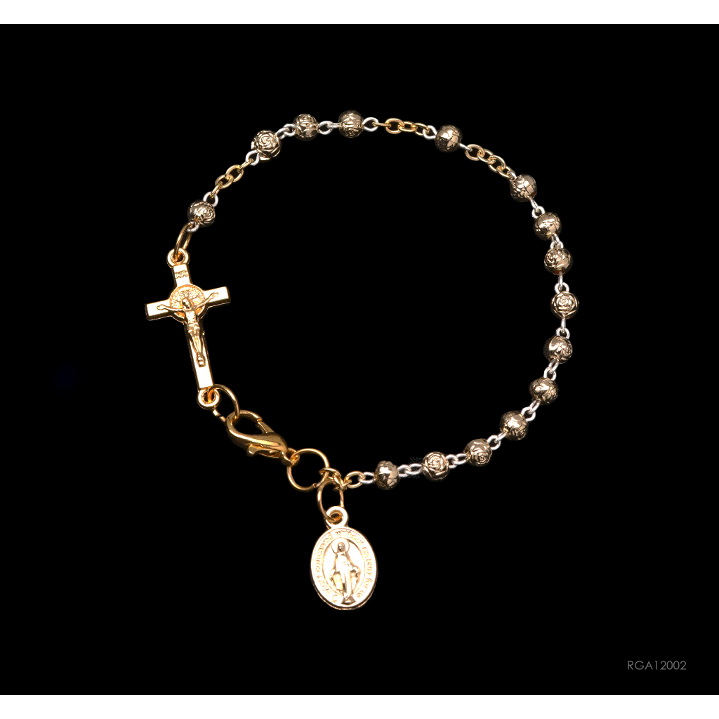 Rosario Gelang Metal Bentuk Mawar Gold Katolik