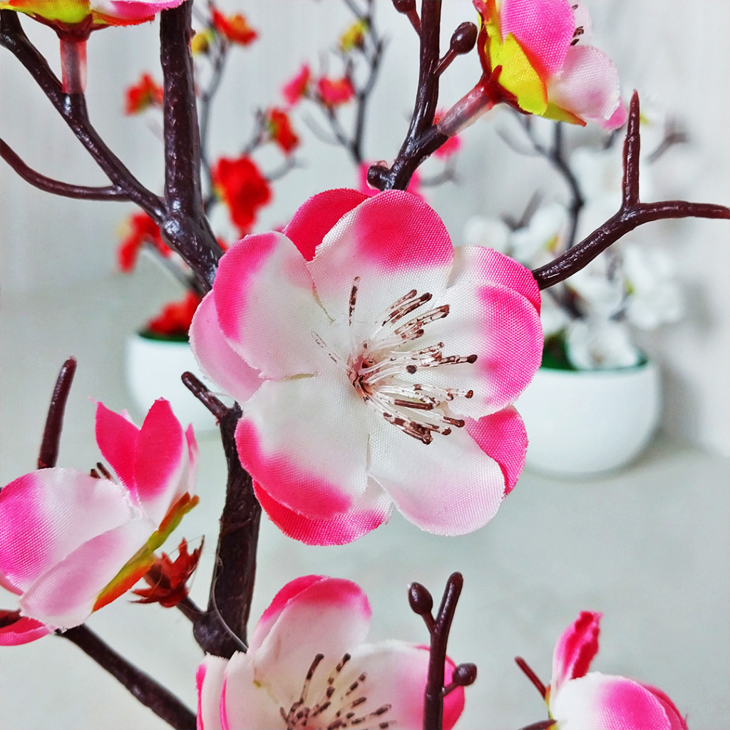 Bunga Hias Plastik Hiasan Ruang Rumah Bunga Sakura Artificial Flowers Palsu Dekorasi Rumah Pot Tanaman Bunga Hias PBP31