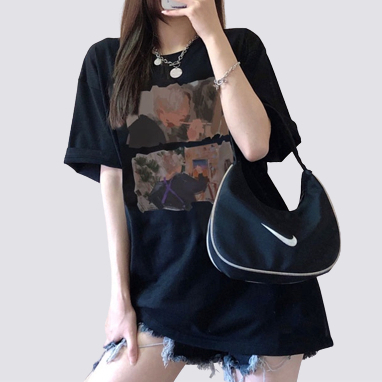 XIAOZHAINV Kaos Atasan Wanita Painting Pattern Lengan Pendek 0166