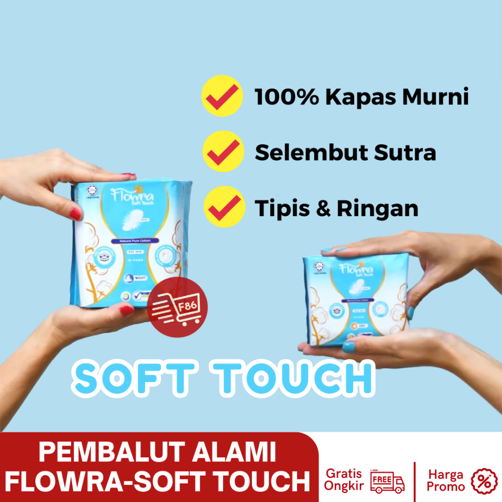 Flowra Soft Touch Panty Liners, Kapas Murni,Lembut,Halus&amp; Extra Kering