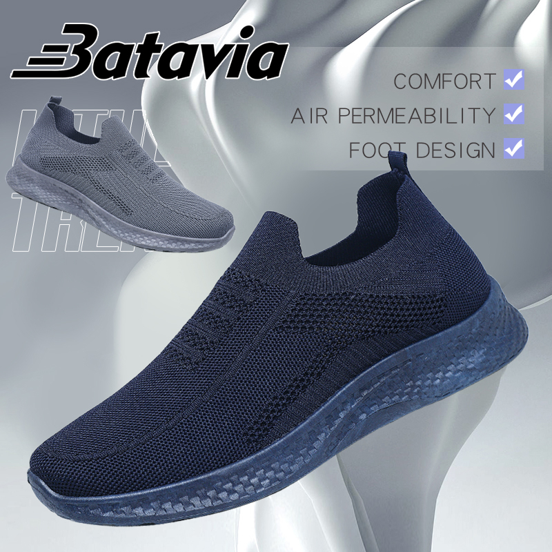 Batavia sepatu sneskers pria baru fashion sepatu pria olahraga nyaman pria rajut terbang yang hitam sepatu sekolah premium bernapas sepatu Pria B35