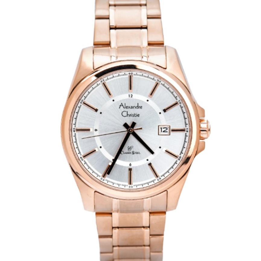 JAM TANGAN PRIA ALEXANDRE CHRISTIE AC8502 AC 8502 MDBRGSL ROSEGOLD SILVER ANALOG STAINLESS STRAP