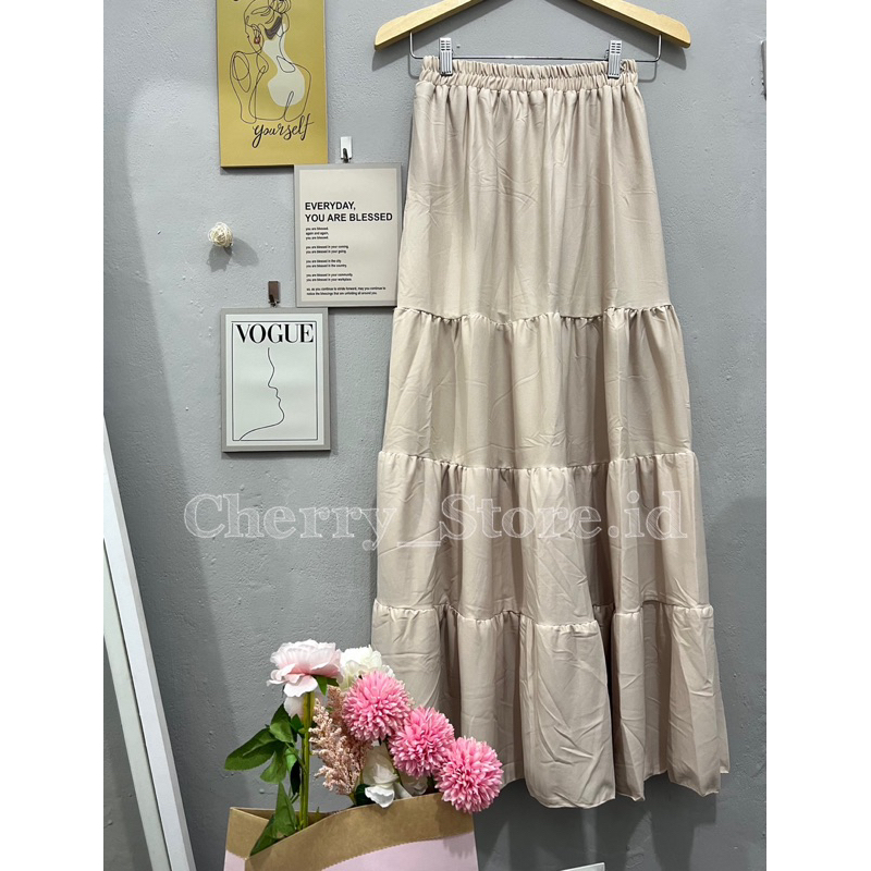 Cherry_Ruffle Skirt 4 susun / rok wanita korea / skirt korean style / rok panjang wanita muslim