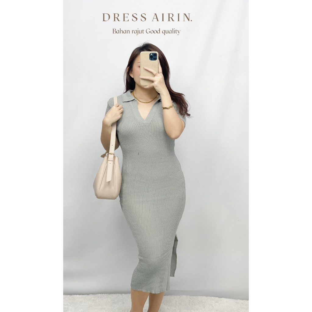 Basic id fashion Kniting korean style bodycon lengan pendek  Dres rajut airin