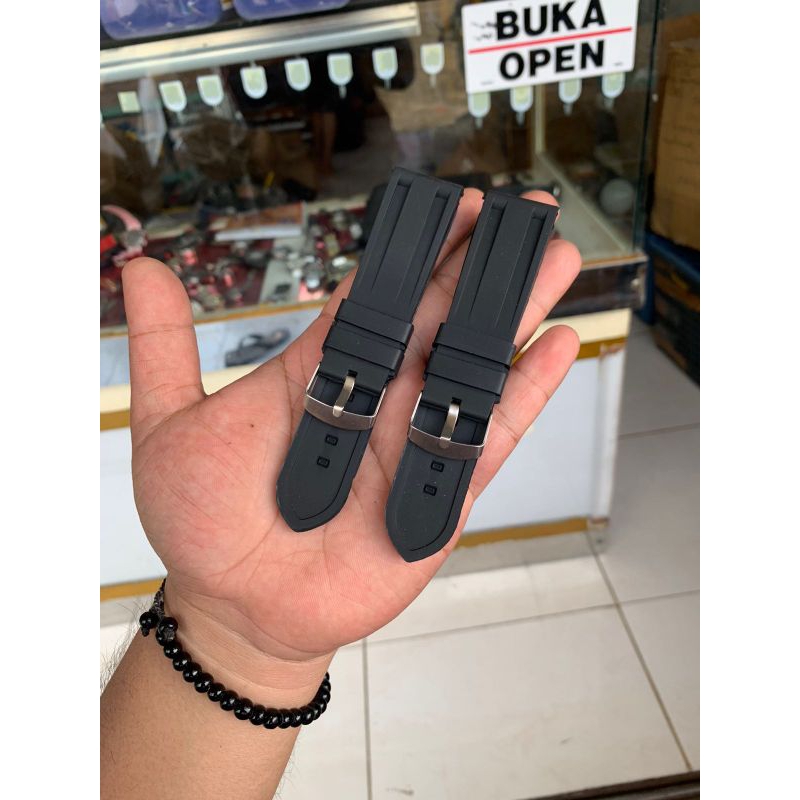 Strap tali jam tangan karet rubber hitam tanpa jahita berkulitas 24mm