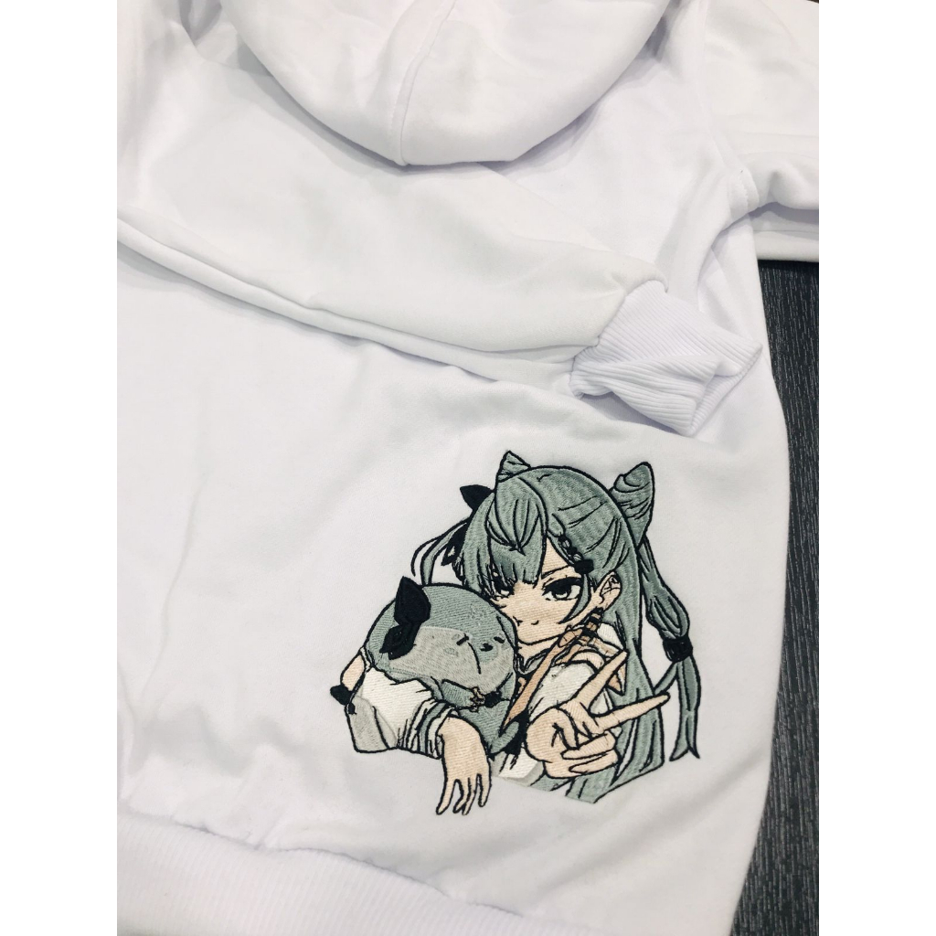 Sweater Hoodie Zeta Embroidery WHITE Kawaii Premium Unisex