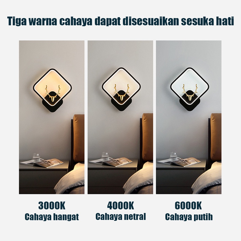 Lampu Kamar Aesthetic Lampu LED Kamar Bentuk Rusa Persegi dan Bulat Lampu Dindin