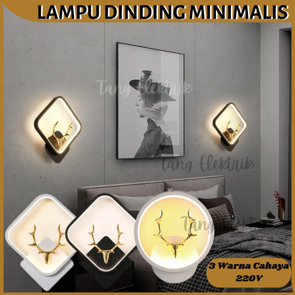 Lampu Kamar Aesthetic Lampu LED Kamar Bentuk Rusa Persegi dan Bulat Lampu Dindin