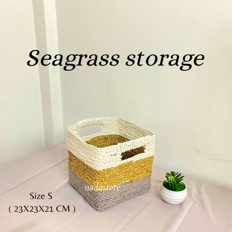 Keranjang Laundry Seagrass storage box / Box recta square seagrass satuan / Keranjang Laundry Size S