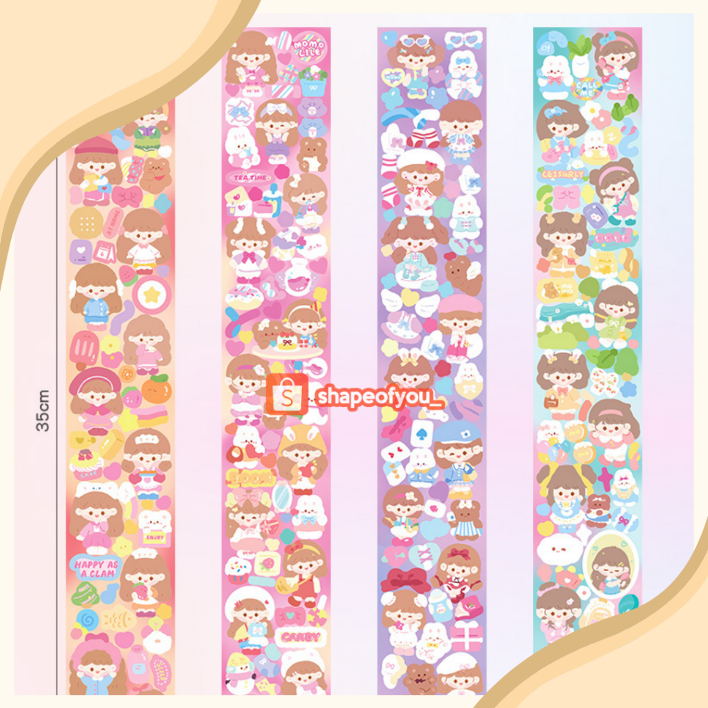 Sticker Momo Roll Tape Glitter Viral Motif Koreaa Kartun Panjang 35cm Waterproof Premium