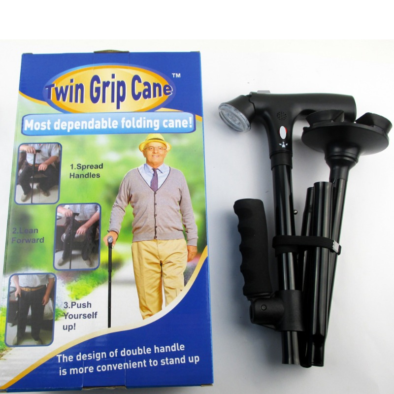 Twin Grip Cane -  Alat Bantu Jalan Tongkat Lipat dengan Lampu dan Alarm