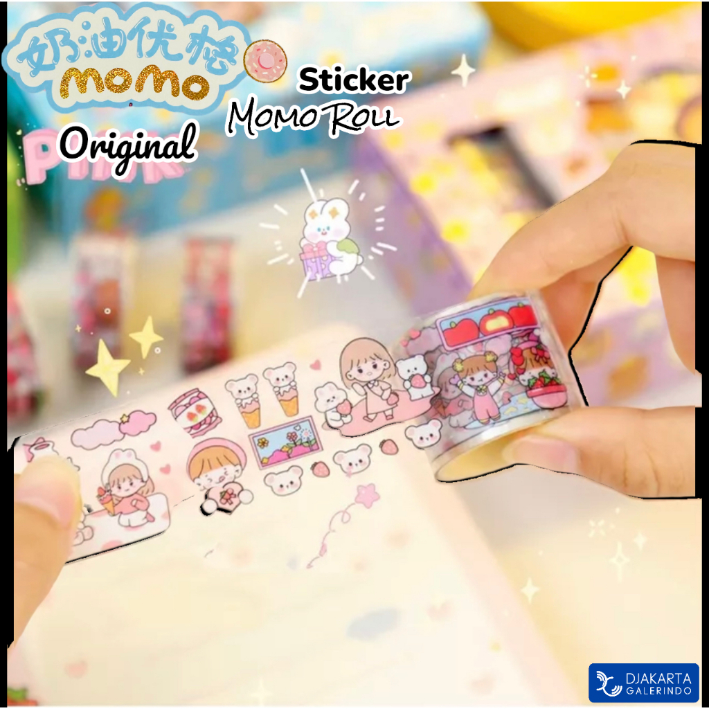 Sticker MOMO Roll Rainbow Mix Warna Original waterproof Stiker Kartun Korea Anti Air Original