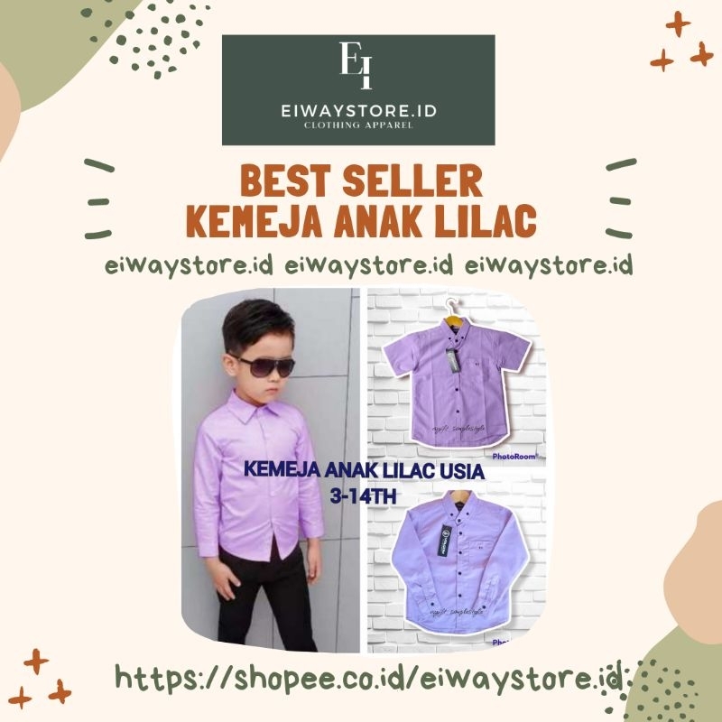 KEMEJA ANAK DISTRO 3-14 TH / WARNA UNGU LILAC / KEMEJA ANAK LAKI-LAKI