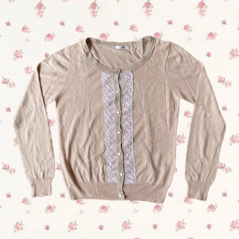 Beige cardigan lace trim - vintage coquette cottagecore y2k acubi fairycore dollete grunge