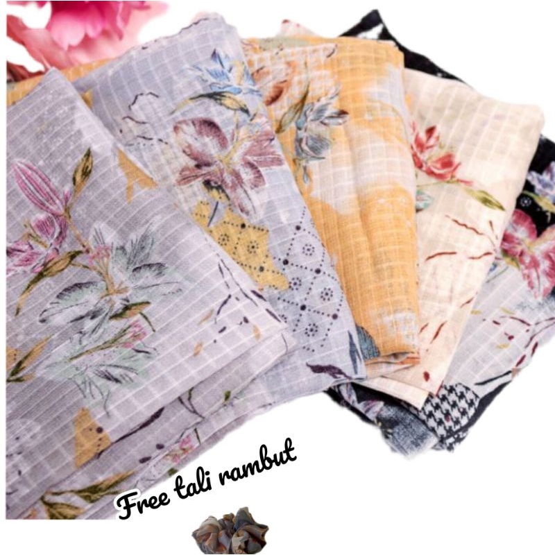 hijab segi empat motif premium/Akira dobby jait tepi 115*115