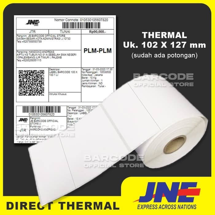 Label Direct Thermal 102x127mm 1 Line isi 500 pcs Core 1 Gap Perforasi