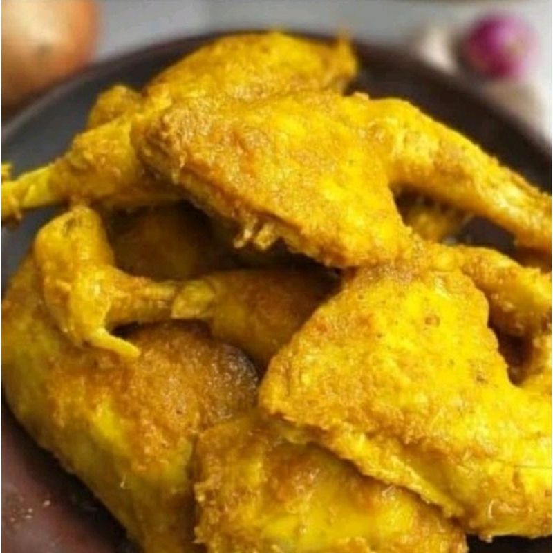 

ayam ungkep/ayam bumbu kuning siap goreng+sambel (ayam stengah ekor)