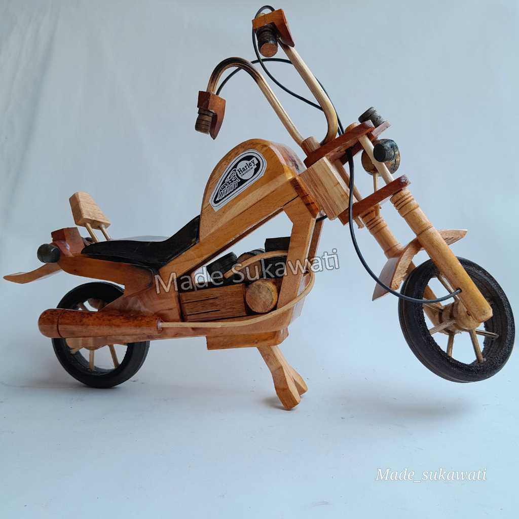 Miniatur motor Harley XL 40cm kerajinan kayu handmade