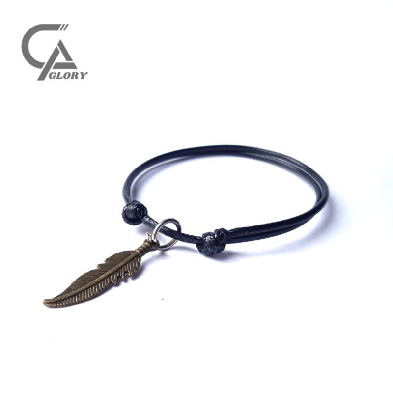 Gelang Tali Korea Liontin Daun Gelang Liontin Daun Bronze Kekinian Pria Dan Wanita Keren