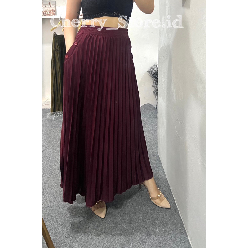 Cherry_03 | rok plisket saku hyget premium | rok panjang wanita | pleated long skirt