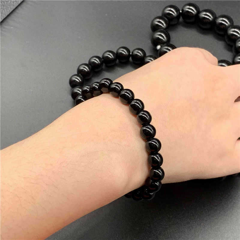 Gelang batu alam hitam kesehatan giok akik retro casual pria wanita ONYX - 8Mmm10mm hoki keberuntungan jade