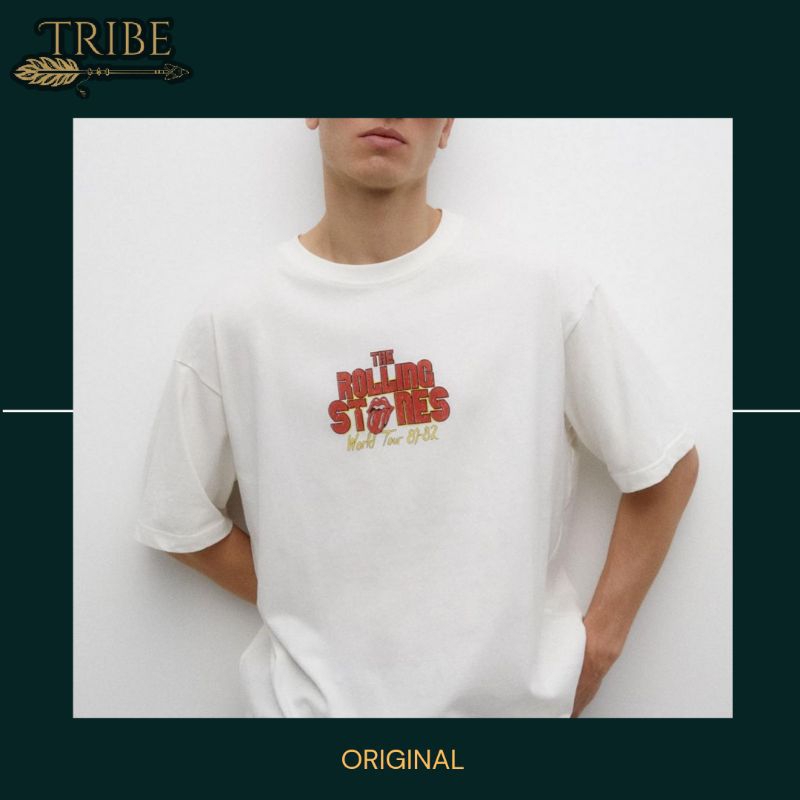 TRIBE || Pull&Bear Printed Short Sleeve | T-shirt pria wanita premium | Original | The rolling stone