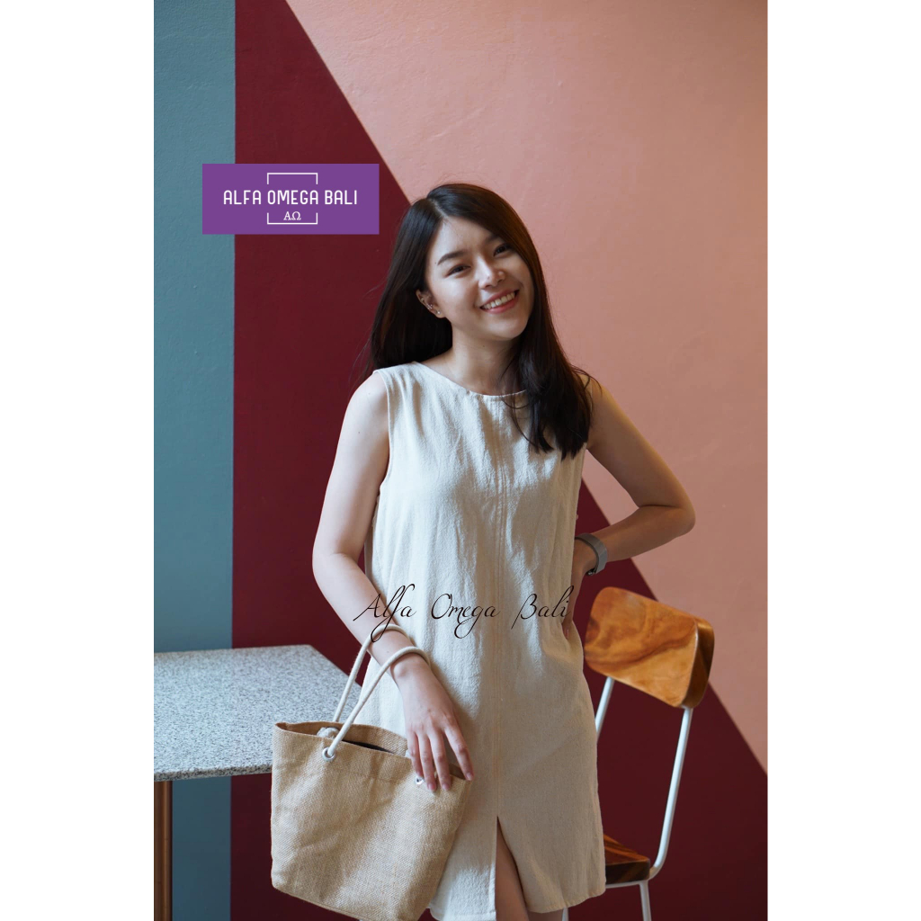 Linen Dress Kasual longgar  lengan pendek Wanita baca deskripsi sebelum pesan / Daster Linen Midi Bela Depan Tengah