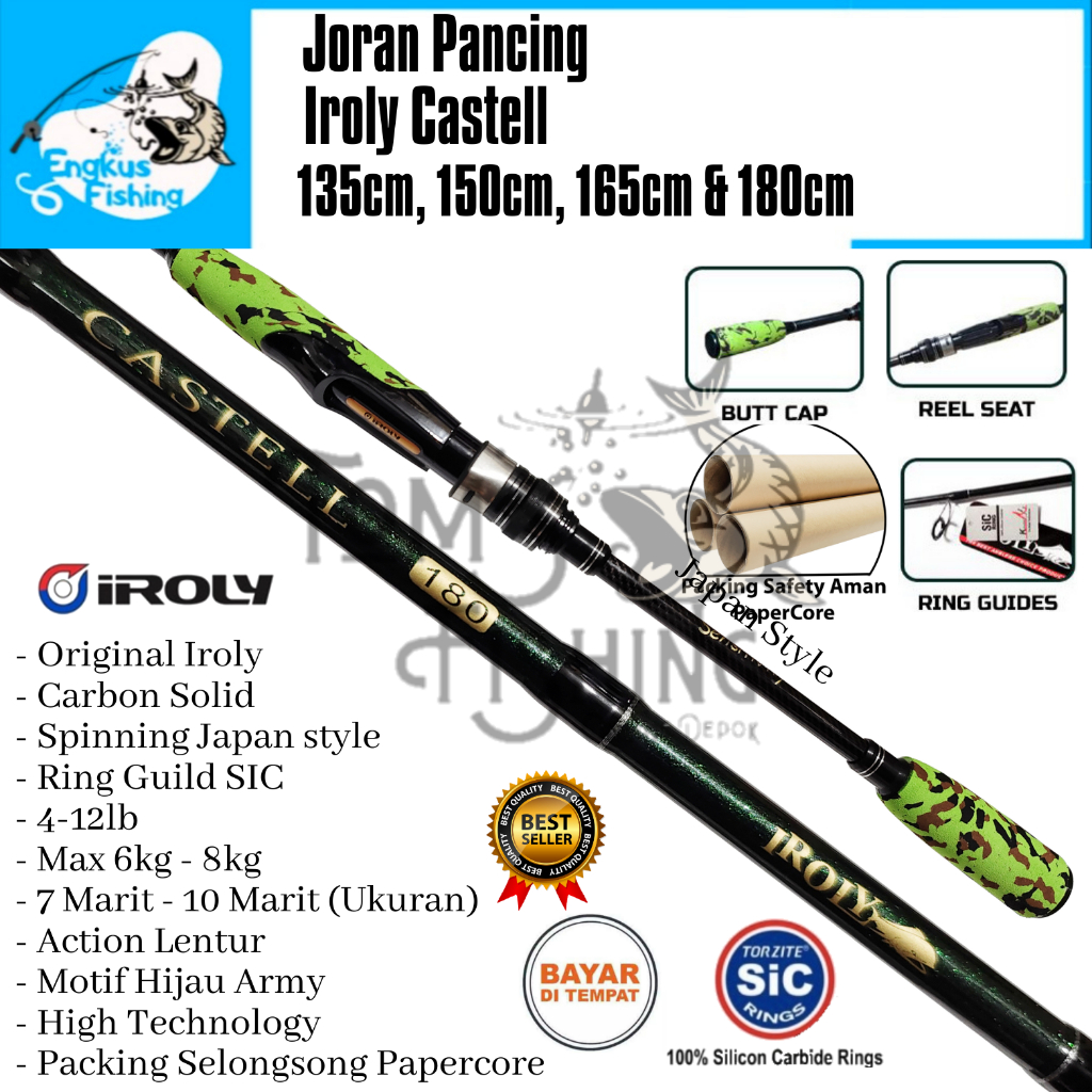 Joran Pancing Iroly Castell 135cm - 180cm Carbon Solid (4-12lbs) Lentur Ring SIC Murah - Engkus Fishing