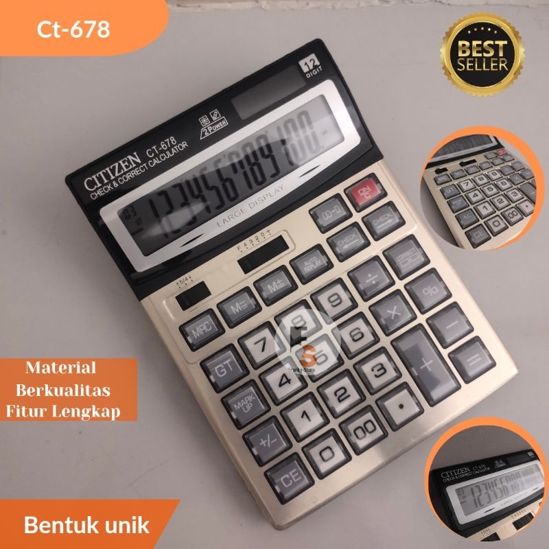 

Kalkukator Dagang Kantor Sekolah Citizen 12 Digit Bagus Tombol Mika Ct 678