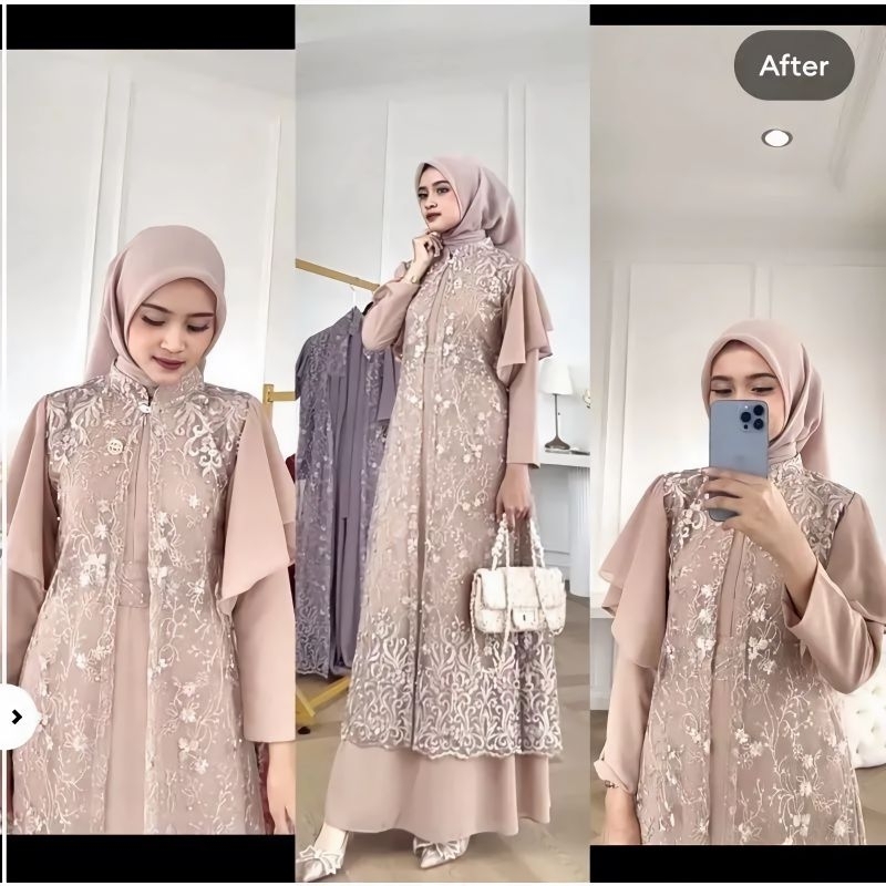 GEORGINA DRESS SET OUTER CERUTY MIX BRUKAT/GHINA SET/GAMIS PESTA KONDANGAN TERBARU/DRESS MODERN KEKINIAN/FAR MOSLEMSTORE