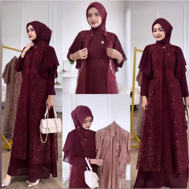 GEORGINA DRESS SET OUTER CERUTY MIX BRUKAT/GHINA SET/GAMIS PESTA KONDANGAN TERBARU/DRESS MODERN KEKINIAN/FAR MOSLEMSTORE