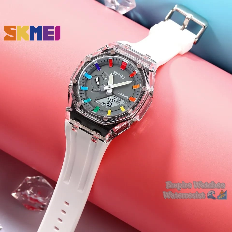 Jam Tangan Skmei 2100 Pria Cowok Analog Digital Strap Rubber Original Waterproof