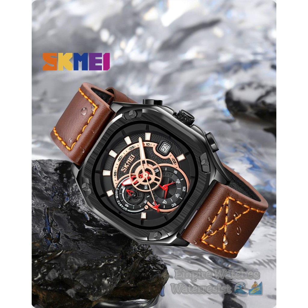 Jam Tangan Skmei 9313 Pria Cowok Analog Tanggal dan Chrono Aktif Strap Leather Original Waterproof
