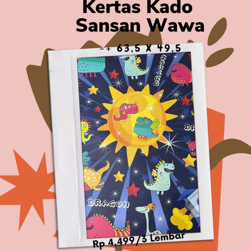 

(3 LEMBAR) KERTAS KADO SANSAN WAWA DINOSAURS KERTAS KADO SANWA DRAGON