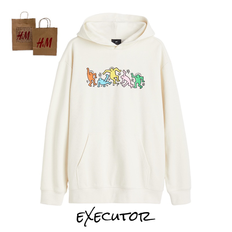 ( 8.8 ) Hoodie H&amp;M Unisex Keith Haring Multicolor, Flecee Katun Lembut Tebal, Free Papperbag