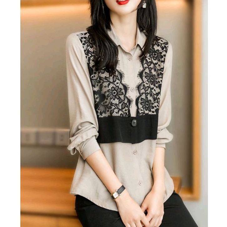 5670 Baju atasan blouse RENDA LACE lengan panjang Korea Korean style wanita premium import baju atas