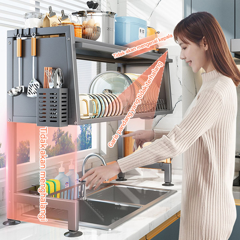 Rak Piring Wastafel Penutup Rak Dapur Wastafel Rak Cuci Piring Stainless Multi-fungsi Dengan
