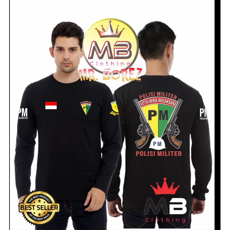 Kaos Polisi Militer Lengan Panjang Pakai Karet / Kaos Katun Pria / Kaos Oblong Katun Combad 30S Prem