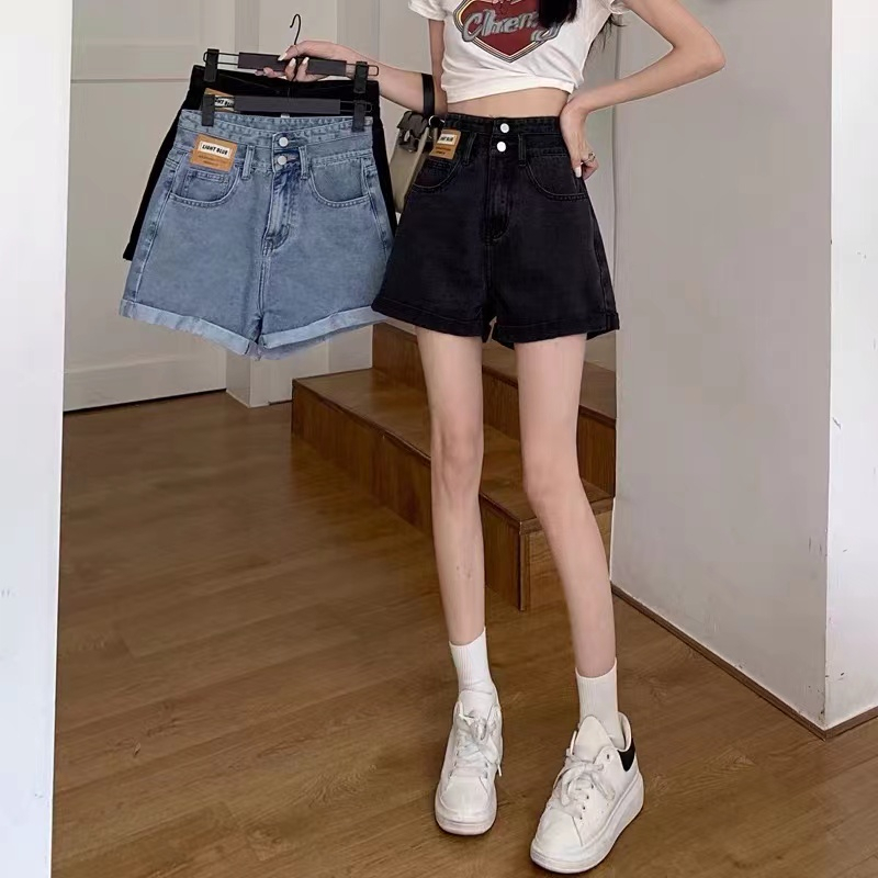 Celana Pendek Denim Wanita Kekinian Korea Style Premium Straight Kasual Hotpants Highwaist