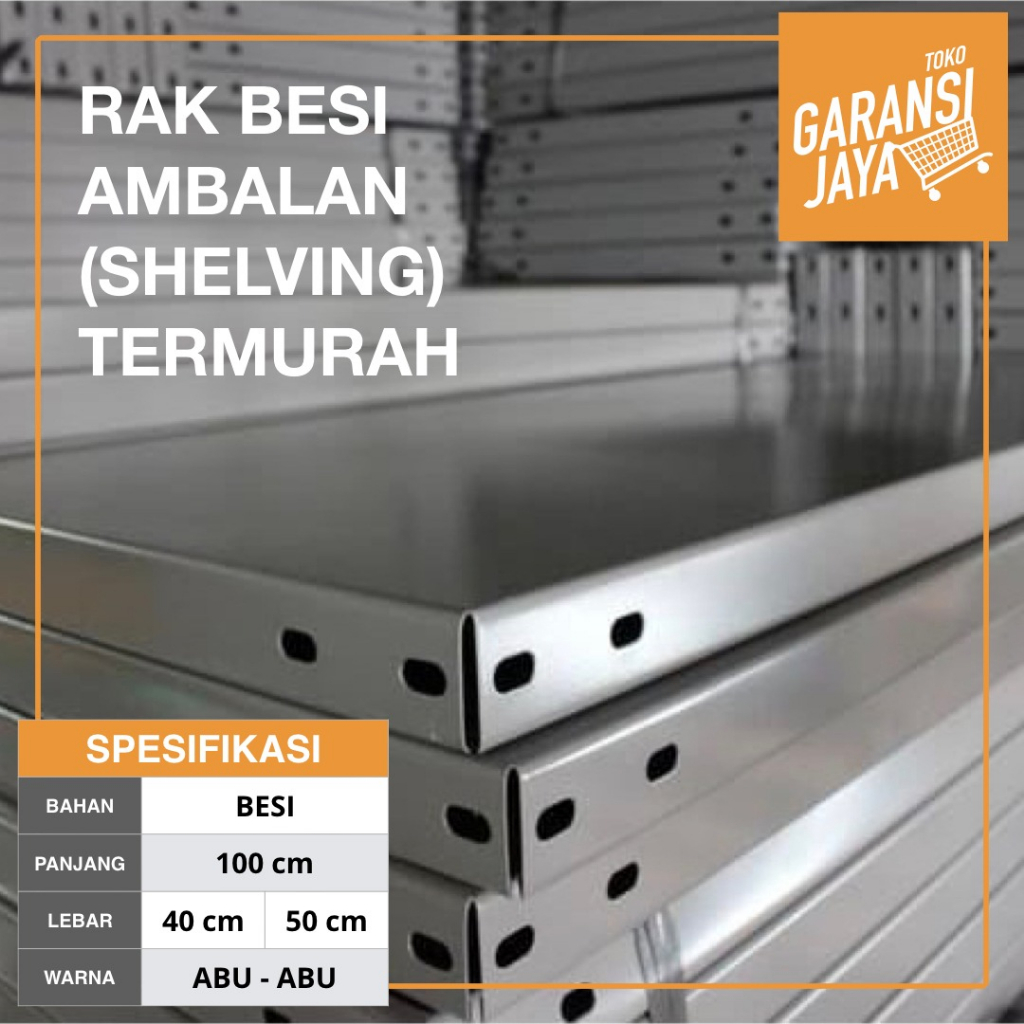Plat Besi Ambalan 100x50 Abu-Abu | Rak Shelving Besi Siku Tebal 0.5mm Beban 30kg