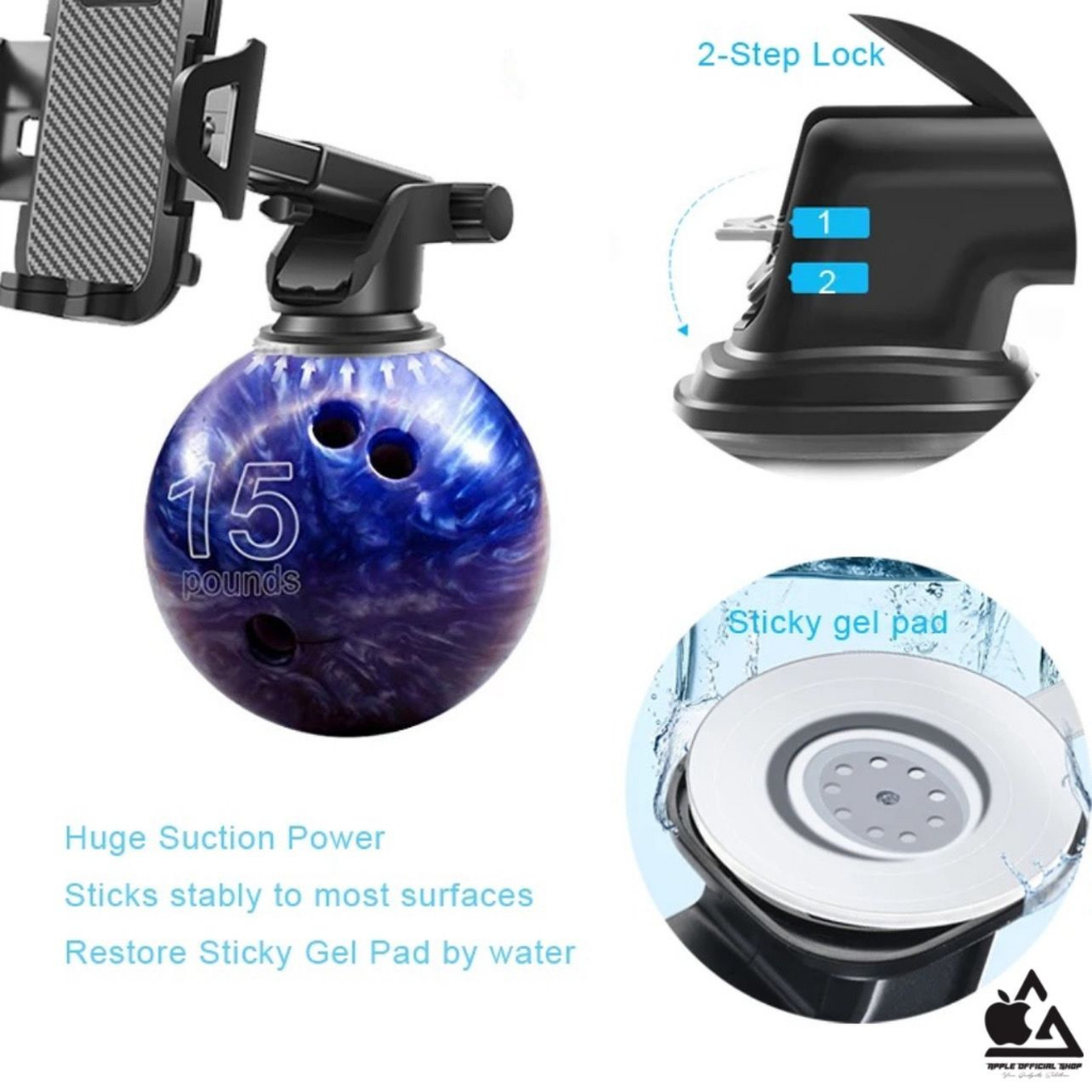 Black Carbon Car Holder HP Long Neck SH-3100 Bracket Stand Suction Cup Automatic Lock 360 derajat Telescopic Teleskopik Phone Holder Dashboard Gps Maps Waze Mobil Universal Karbon Hitam Leher Panjang Leher Angsa Multifungsi